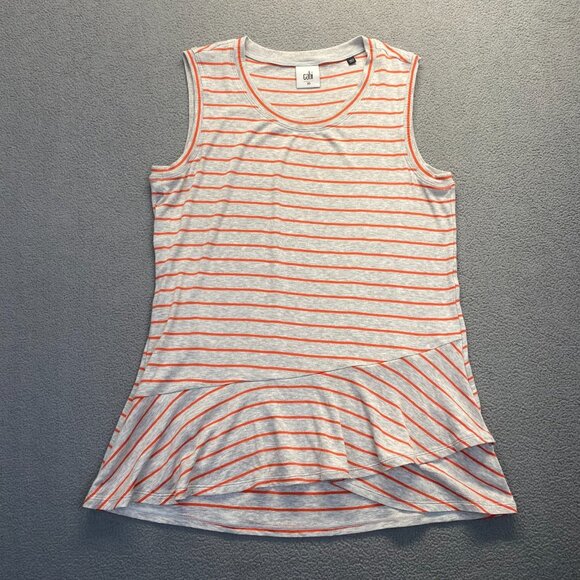 CAbi Womens Heather Gray Orange Stripe Ruffle Tank Top- 5331-Size XS,Lighweight - Picture 8 of 9
